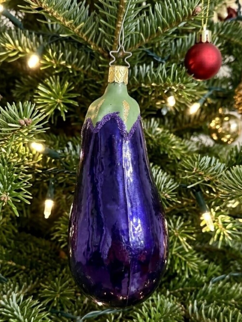 Vintage Old World Christmas Glass Eggplant Ornament Purple